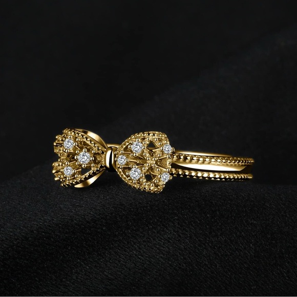 14k White Yellow Rose Gold Plated 925 Sterling Silver Gold Bow Ring - Picture 4 of 6